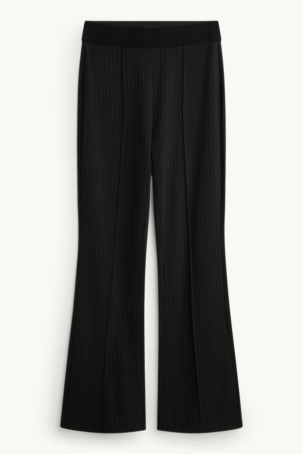 Femmes - Pantalon en toile - high waist - coupe évasée - motif à rayures - noir
