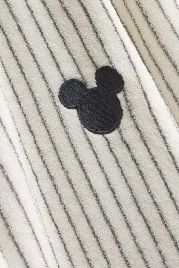Dames - Badjas van frotté, met capuchon - gestreept - Mickey Mouse - wit / zwart