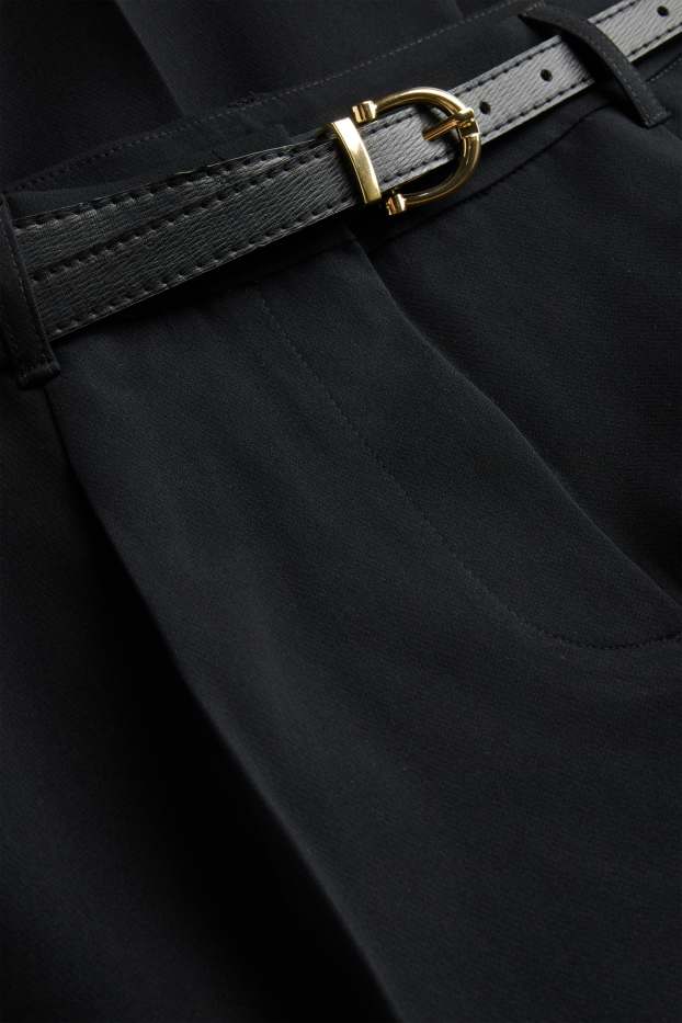 Damen - Stoffhose mit Gürtel - High Waist - Tapered Fit - schwarz