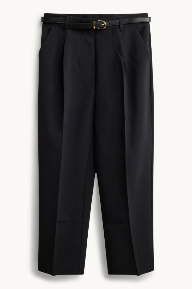 Damen - Stoffhose mit Gürtel - High Waist - Tapered Fit - schwarz