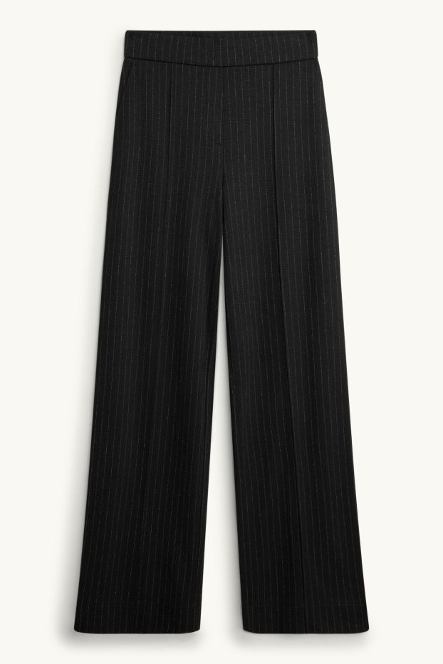 Women - Trousers - high waist - wide leg - shiny - black
