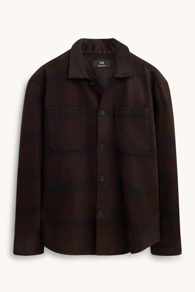 Hommes - Chemise - relaxed fit - col kent - à carreaux - marron foncé