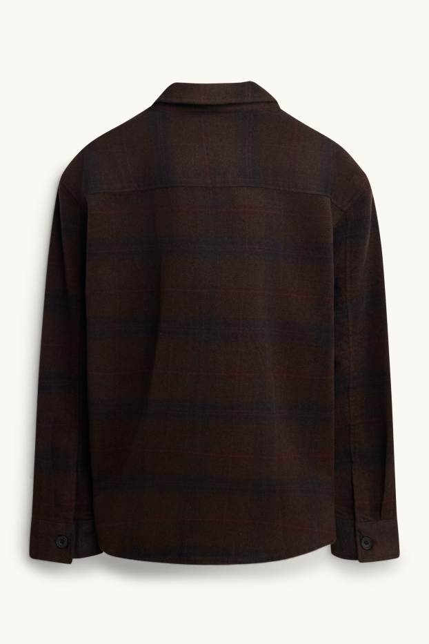 Hommes - Chemise - relaxed fit - col kent - à carreaux - marron foncé