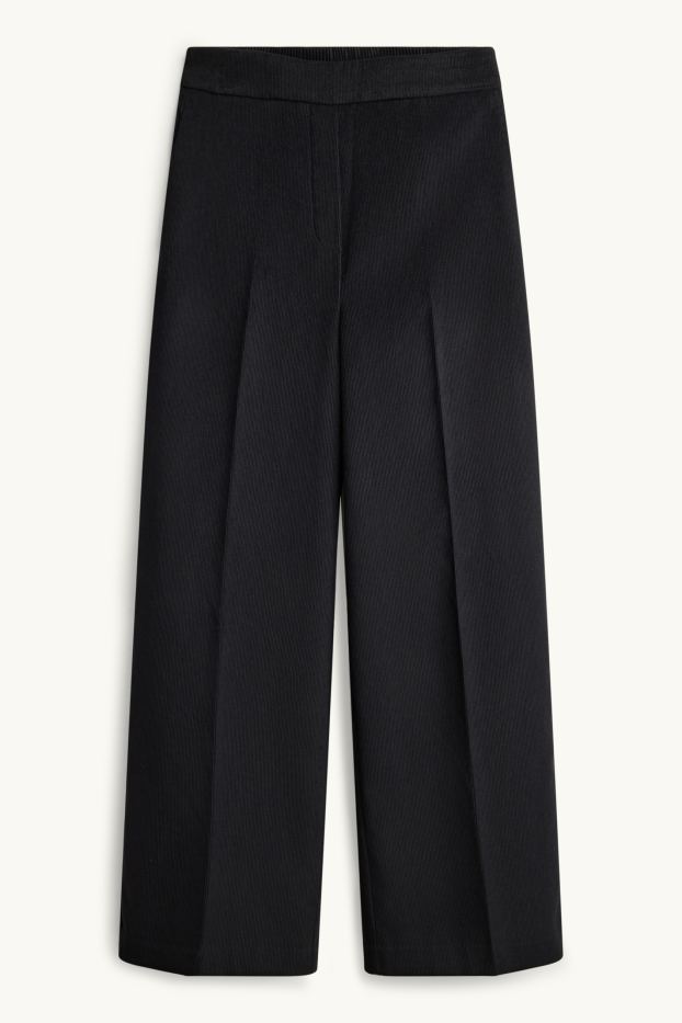 Donna - Pantaloni in velluto a coste - vita media - gamba ampia - nero