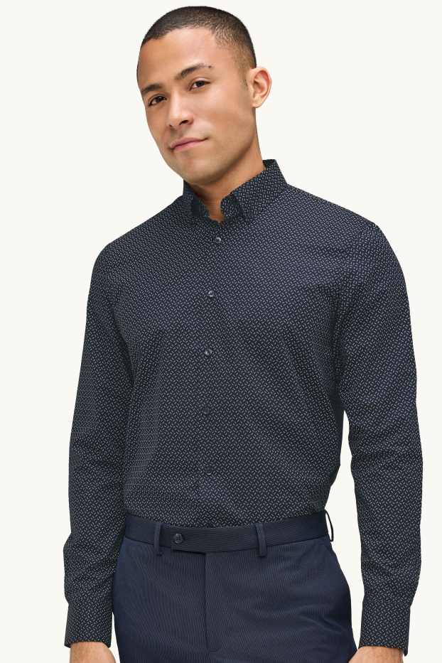 Hommes - Chemise - regular fit - col button-down - à motif - bleu foncé / blanc