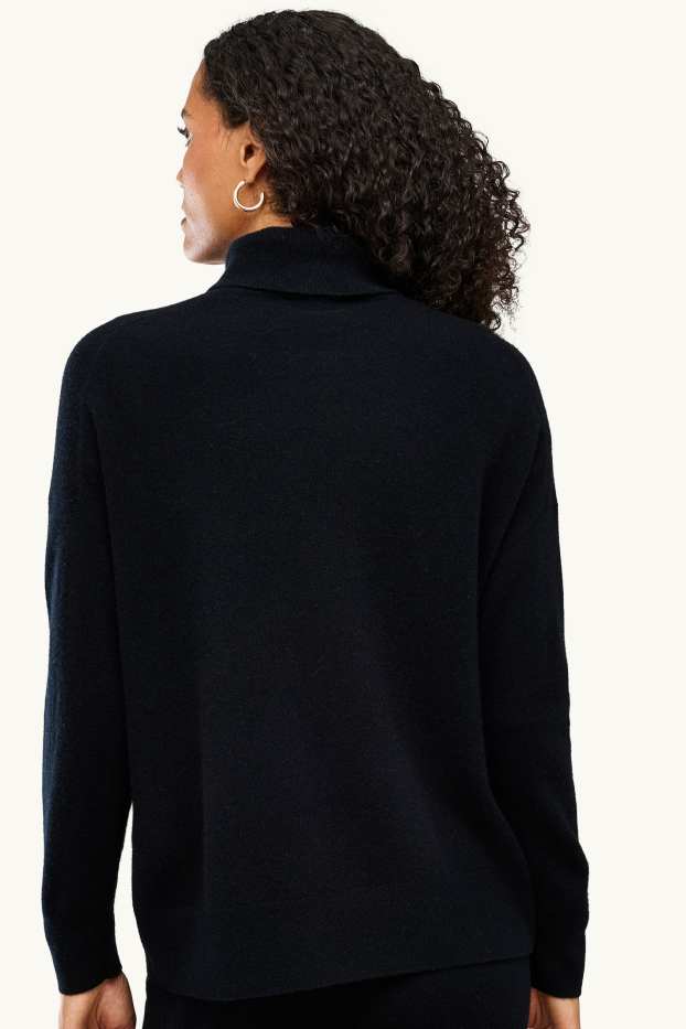 Femmes - Pull à col roulé en cachemire - noir
