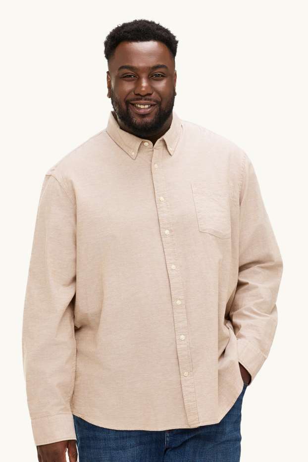 Hommes - Chemise - regular fit - col button down - beige