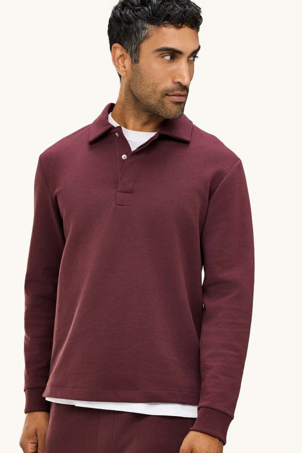 Bărbați - Tricou polo cu mânecă lungă - bordo