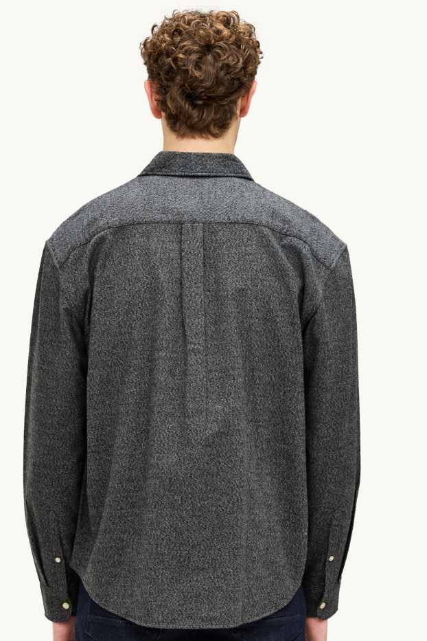 Bărbați - Cămașă - loose fit - guler Kent - gri închis melanj