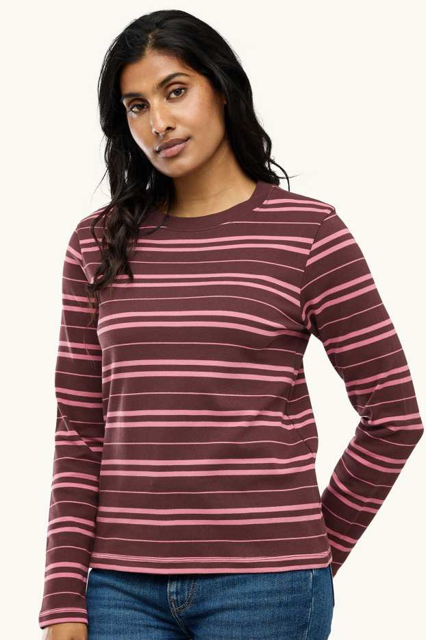 Damen - Langarmshirt - Regular Fit - gestreift - braun