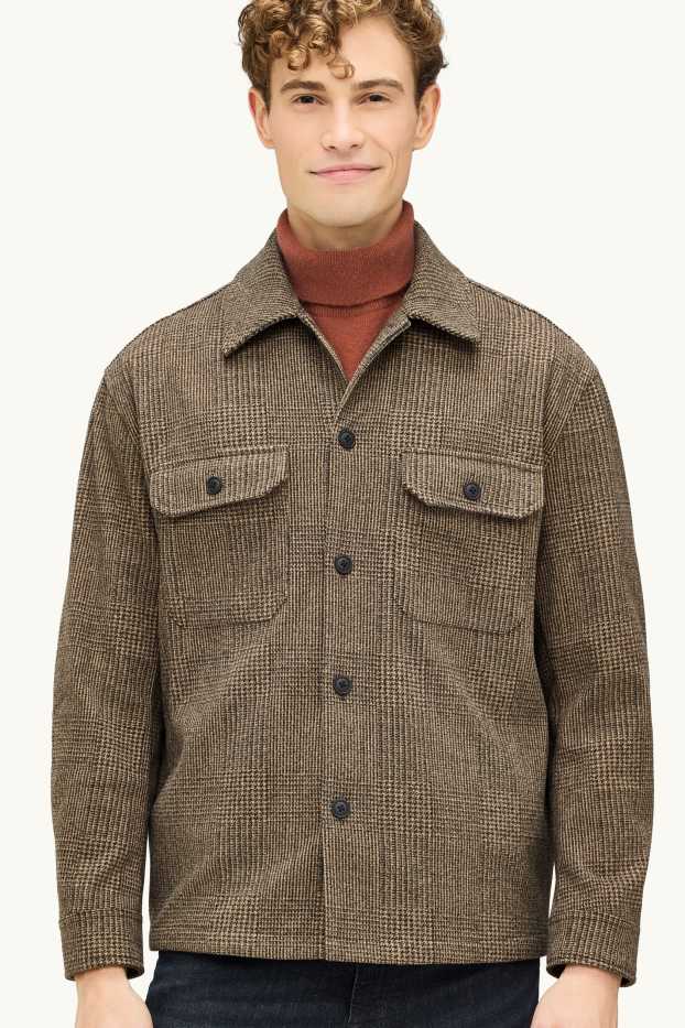 Herren - Hemdjacke - Relaxed Fit - Kent - strukturiert - braun / beige