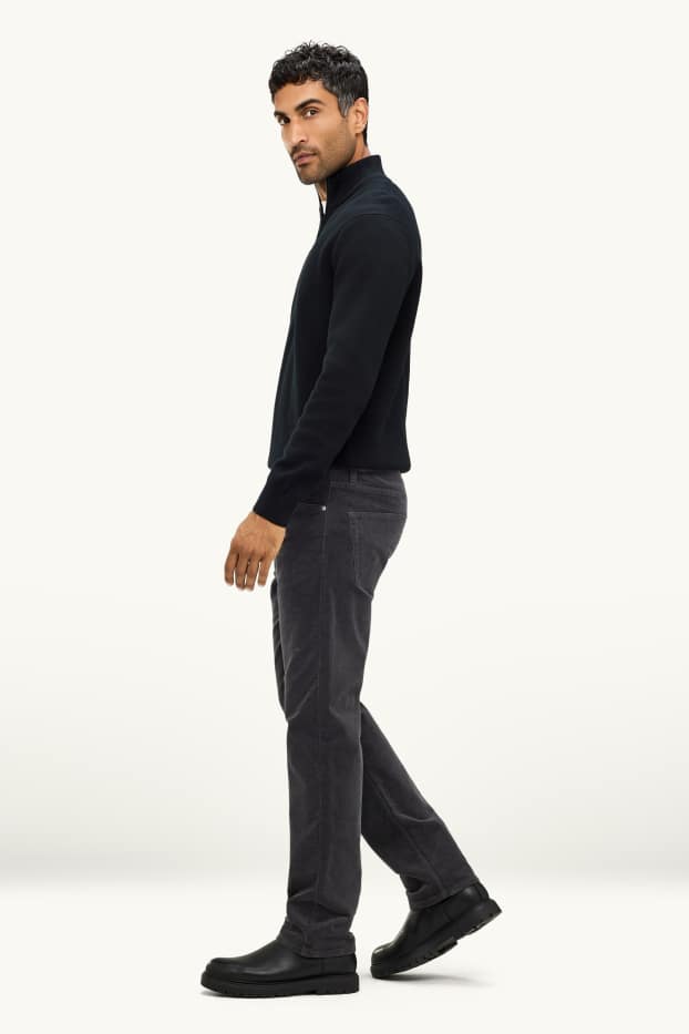 Men - Corduroy trousers - straight fit - denim-dark gray