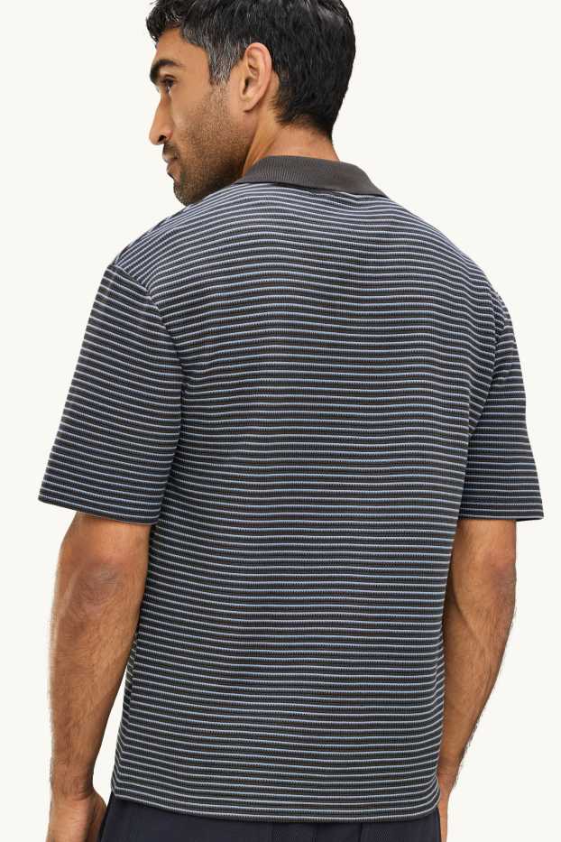Pánské - Polokošile - relaxed fit - pruhovaná - modrá/tmavošedá