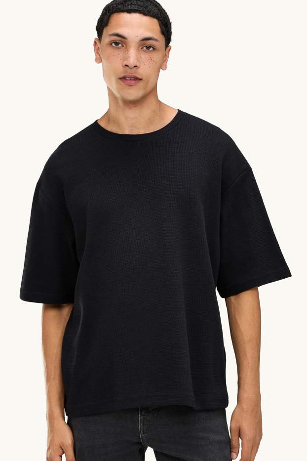 Uomo - T-shirt - oversize - tessuto tramato - nero