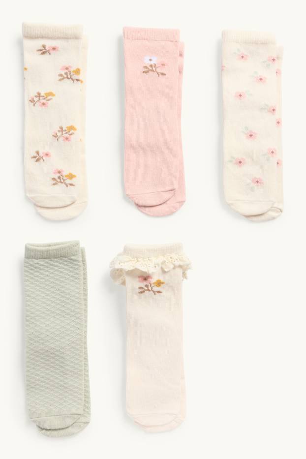Baby Mädchen - Multipack 5er - Blümchen - Baby-Socken - cremefarben