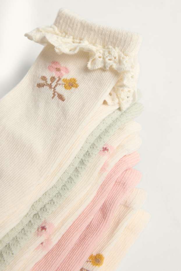Baby Mädchen - Multipack 5er - Blümchen - Baby-Socken - cremefarben