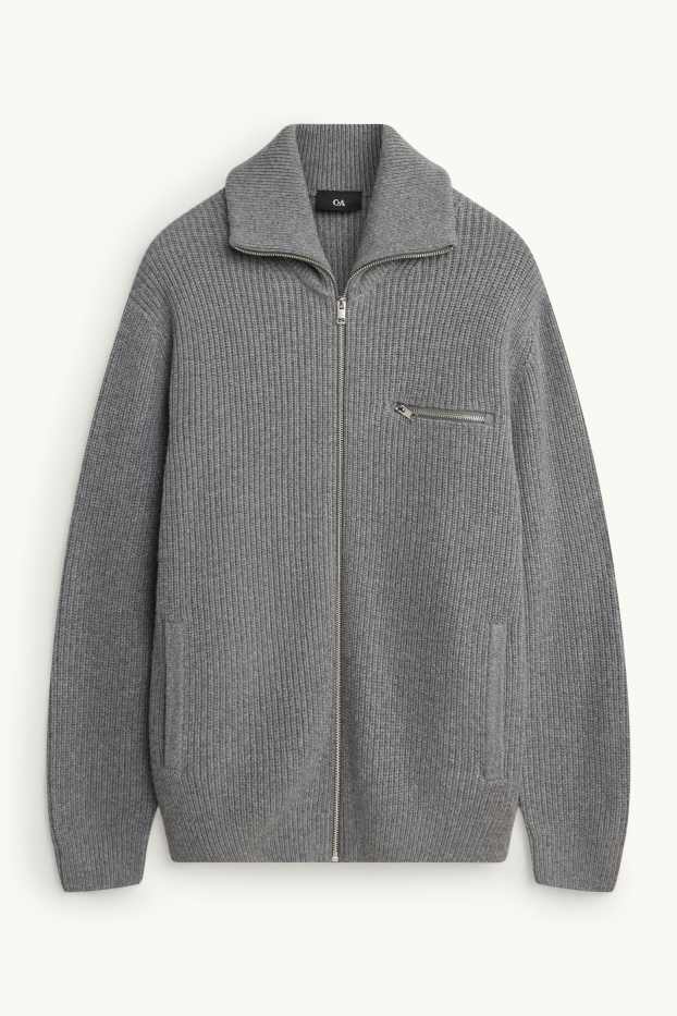Hommes - Gilet en maille - finition côtelée - gris