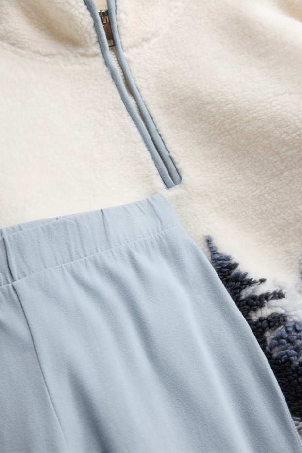 Dames - Fleecepyjama - blauw / wit