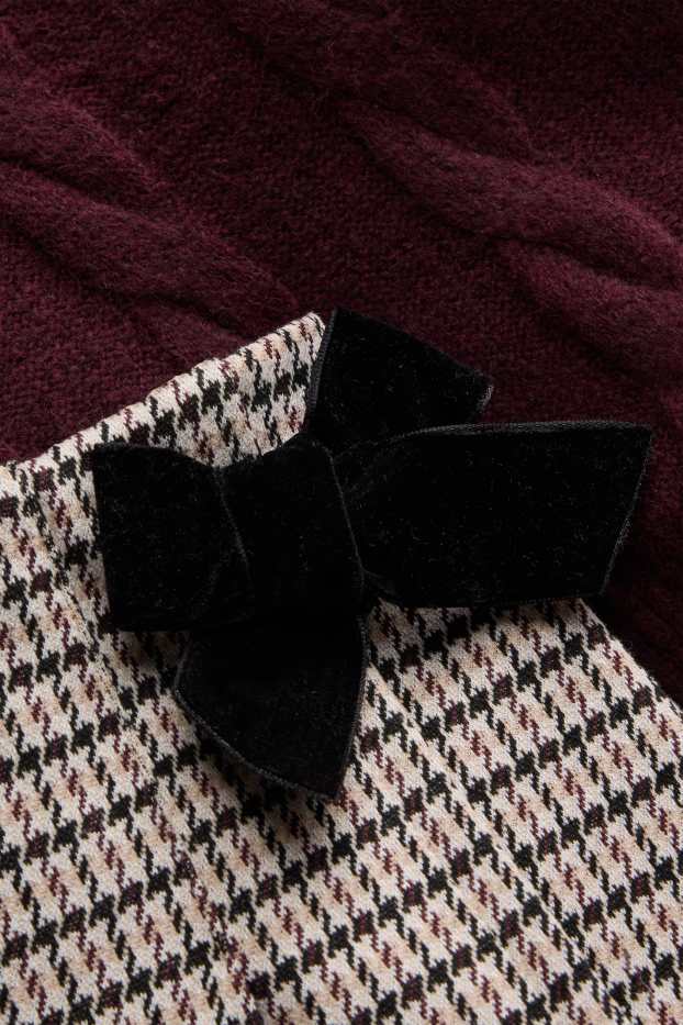 Copii - Fete - Set - pulover, fustă și dresuri - 3 piese - bordo / negru
