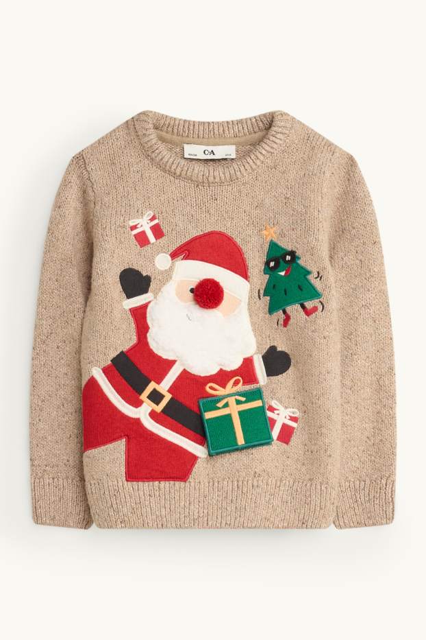 Kinder Buben - Santa - Weihnachtspullover - beige-melange