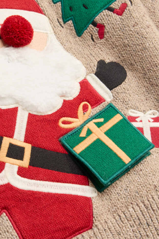 Kinder Buben - Santa - Weihnachtspullover - beige-melange