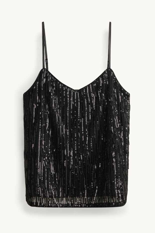 Donna - Top con paillettes - nero