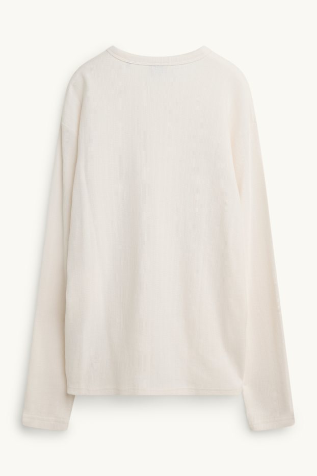 Bărbați - Tricou cu mânecă lungă - relaxed fit - structurat - alb-crem