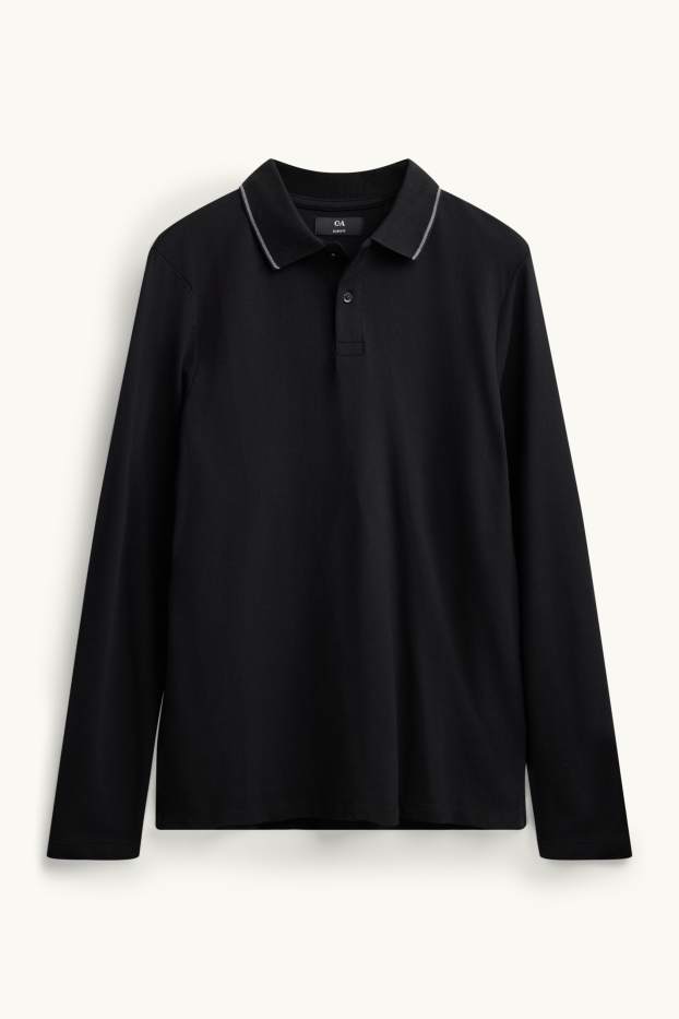 Hommes - Polo à manches longues - slim fit - noir
