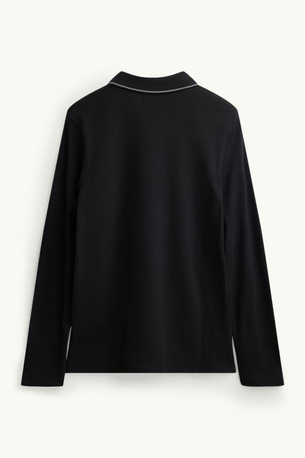 Hommes - Polo à manches longues - slim fit - noir