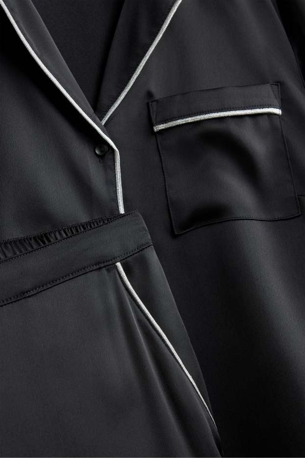 Damen - Satin-Pyjama - schwarz / weiß