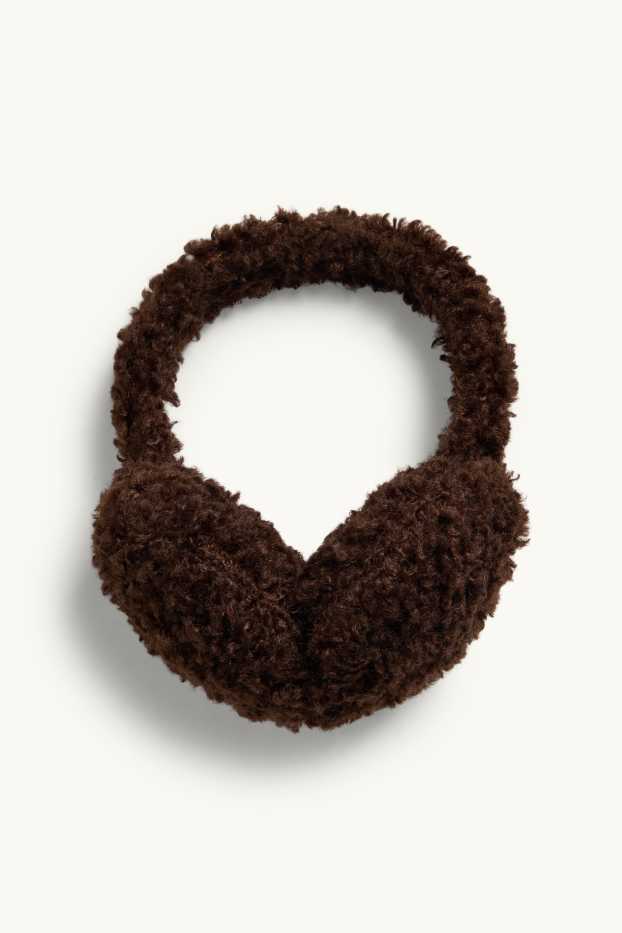 Women - Teddy fur earmuffs - dark brown