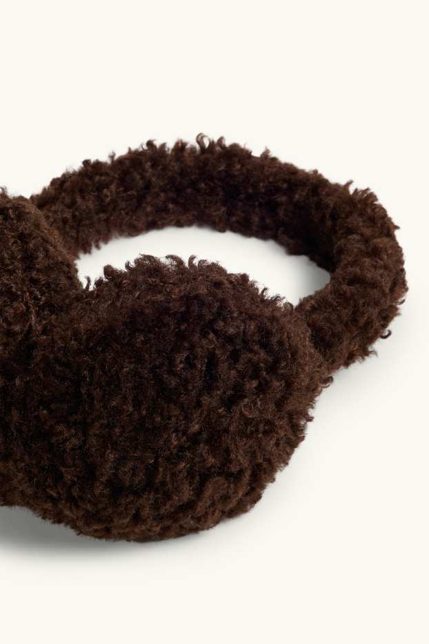 Women - Teddy fur earmuffs - dark brown