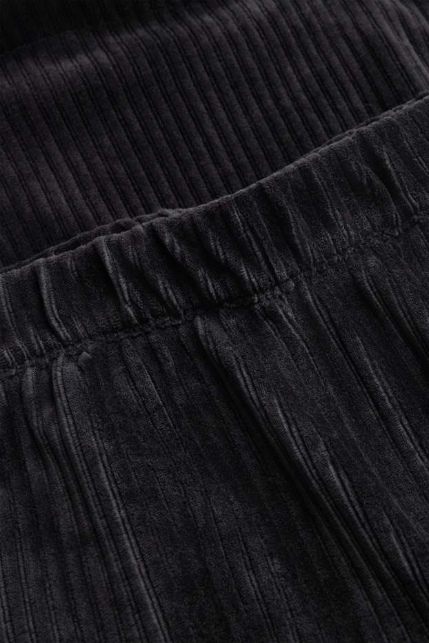 Dames - Broek van corduroy - high waist - wide leg - zwart