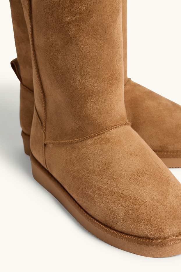 Damen - Stiefel - Velourslederimitat - hellbraun