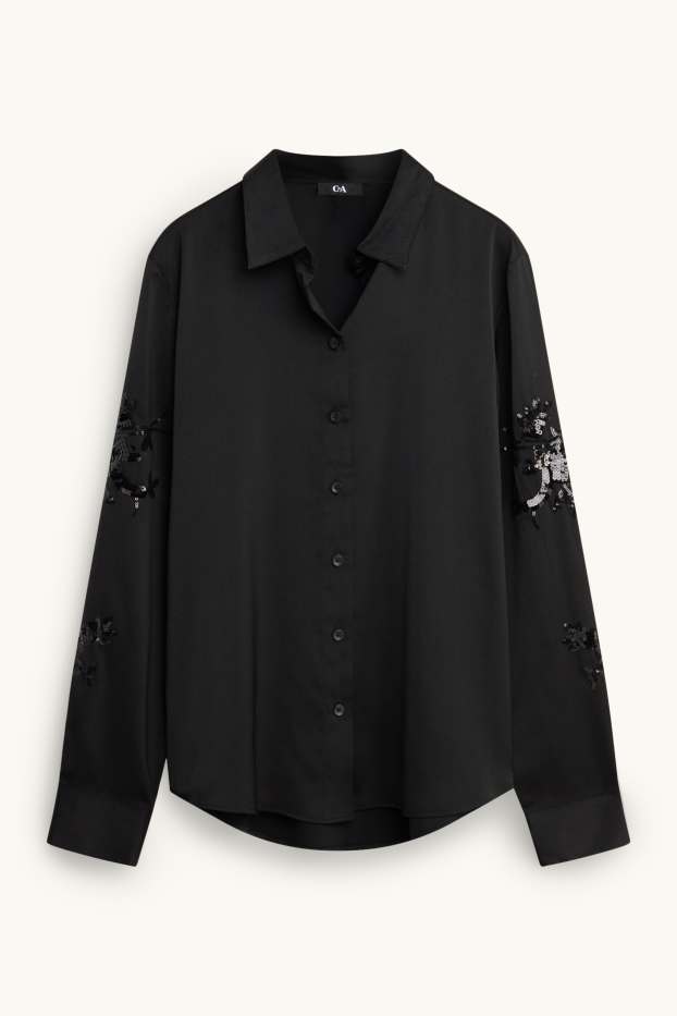 Donna - Camicia - effetto brillante - nero