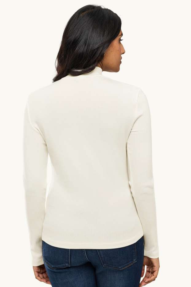 Dona - Samarreta de mànigues llargues - slim fit - acanalada - blanc trencat