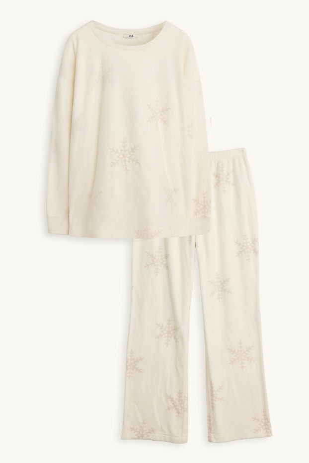 Femei - Pijama de fleece - cu model - alb-crem