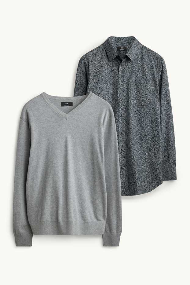 Home - Conjunt - jersei i camisa formal - 2 peces - negre/gris