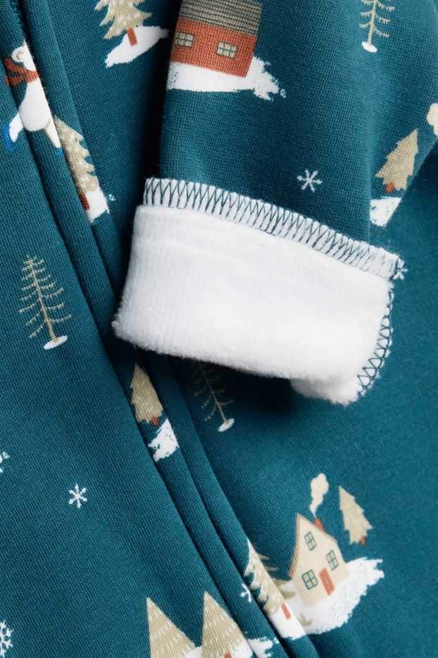 Baby Boys - Winter landscape - baby sleepsuit - plush-lined - petrol