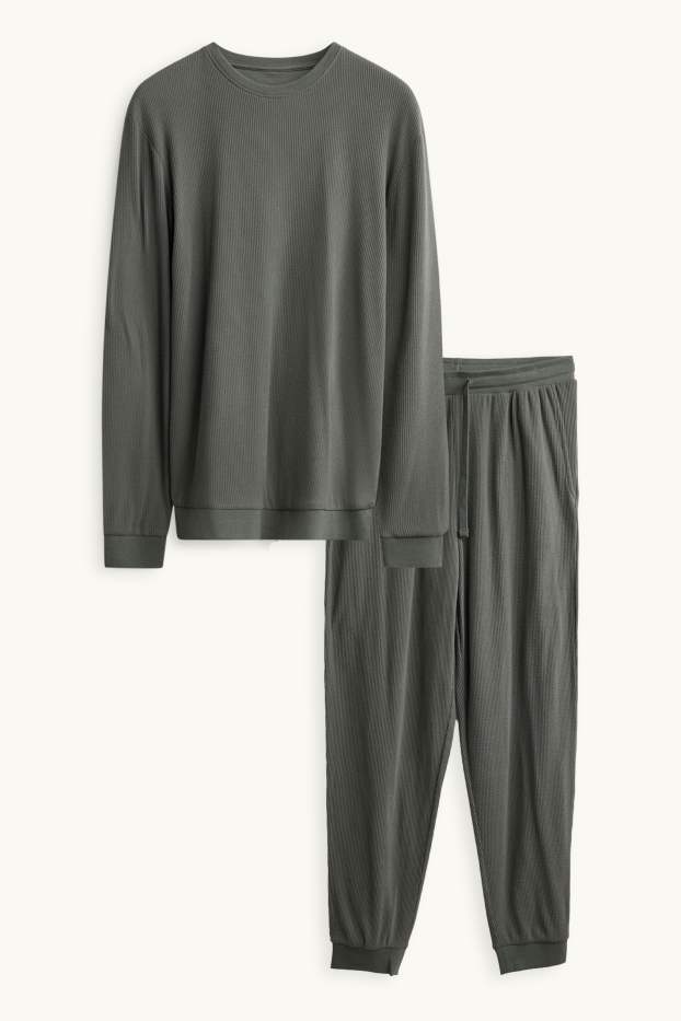 Hommes - Pyjama - finition côtelée - vert