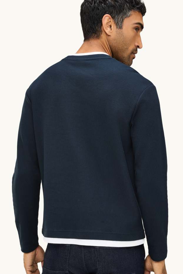 Men - Jumper - 2-in-1 look - textured - dark blue / white