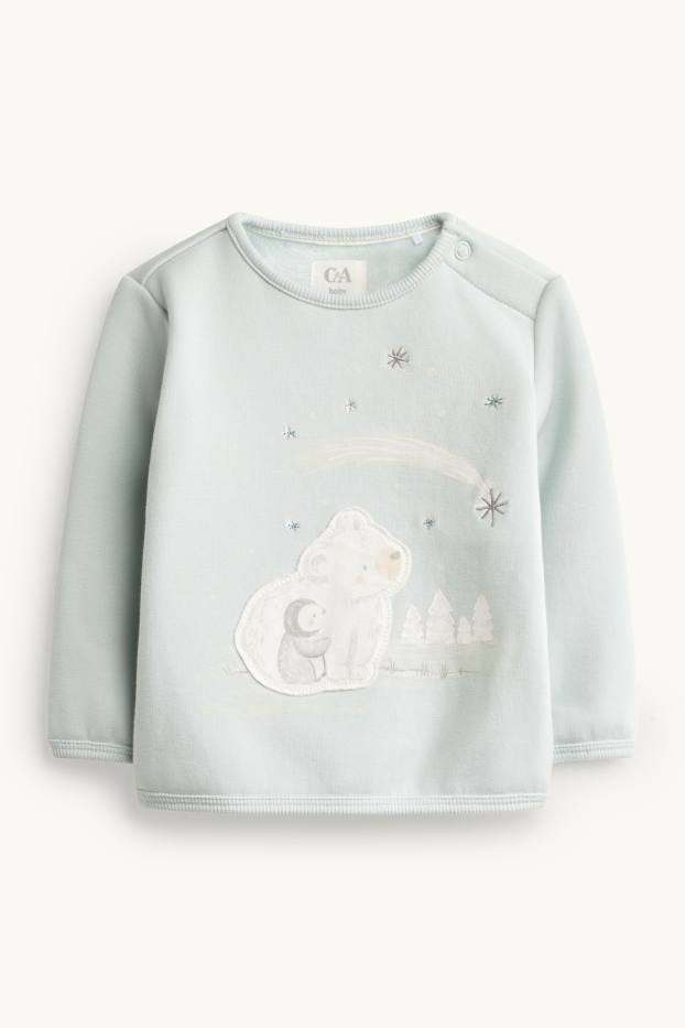 Unisex - Polar bear and penguin - baby sweatshirt - plush-lined - light blue