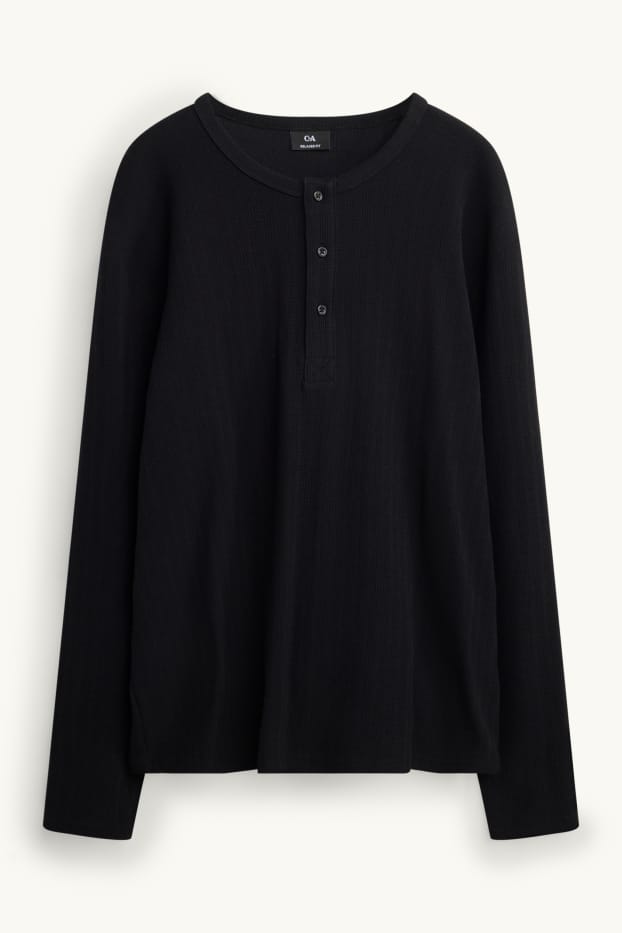 Heren - Longsleeve - relaxed fit - met structuur - zwart