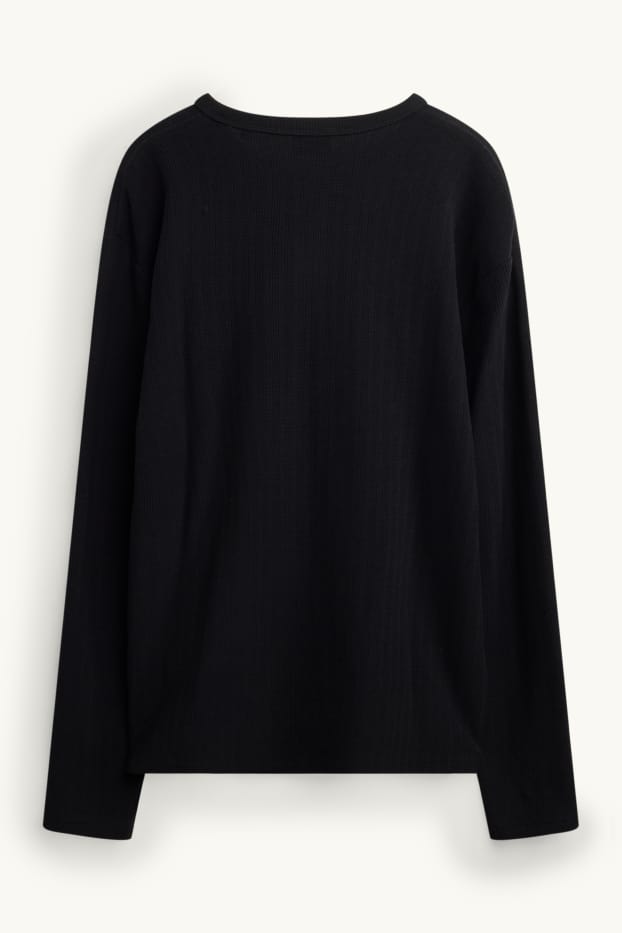Heren - Longsleeve - relaxed fit - met structuur - zwart