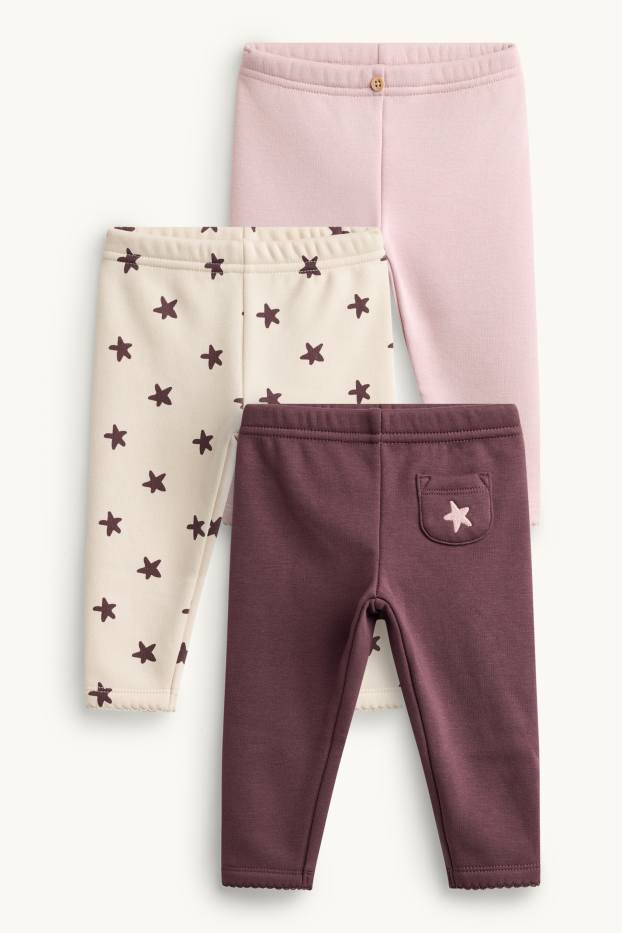 Bébés filles - Lot de 3 - petites étoiles - leggings bébé - marron / rose