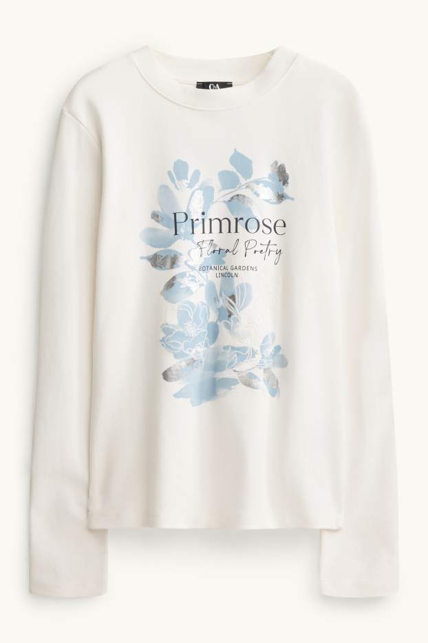 Donna - Maglia a maniche lunghe - regular fit - effetto brillante - a fiori - bianco