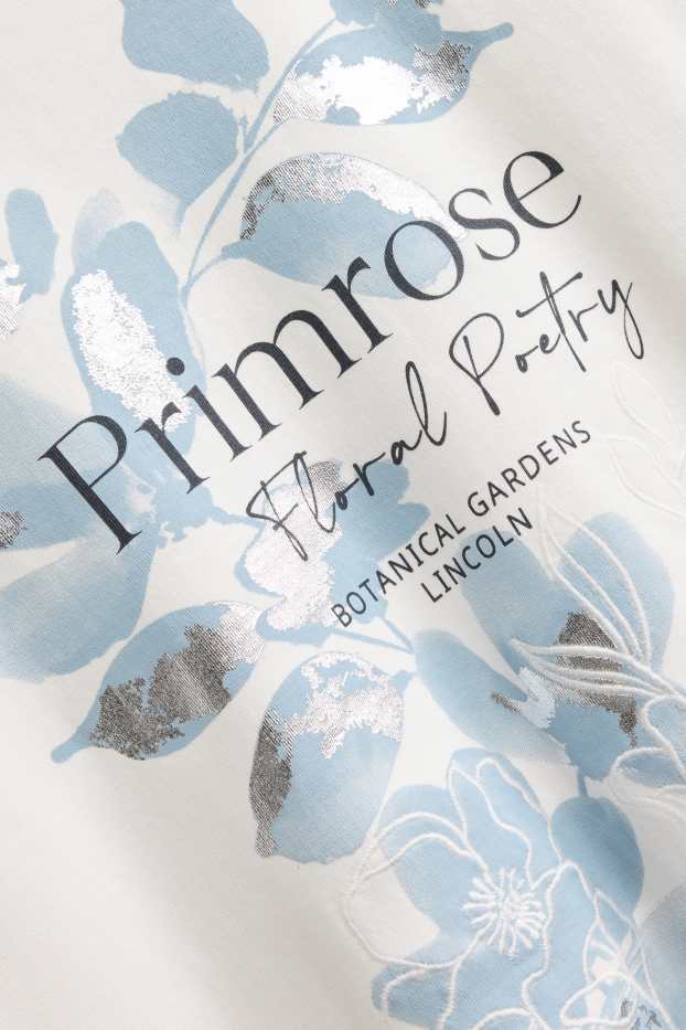 Donna - Maglia a maniche lunghe - regular fit - effetto brillante - a fiori - bianco