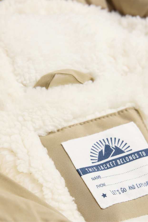 Baby Boys - Bear - quilted baby jacket with hood - lined - beige / blue