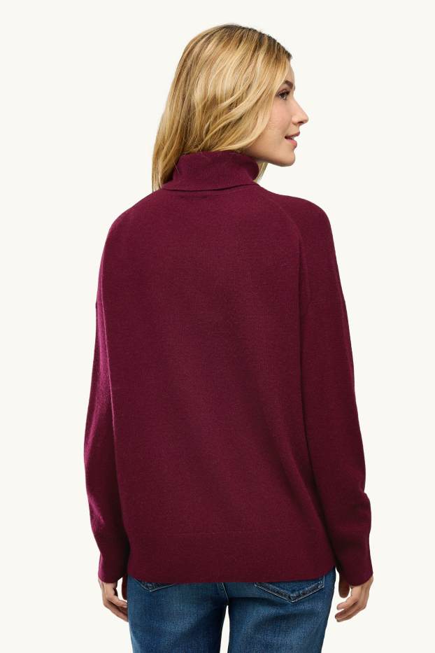 Femmes - Pull à col roulé en cachemire - bordeaux