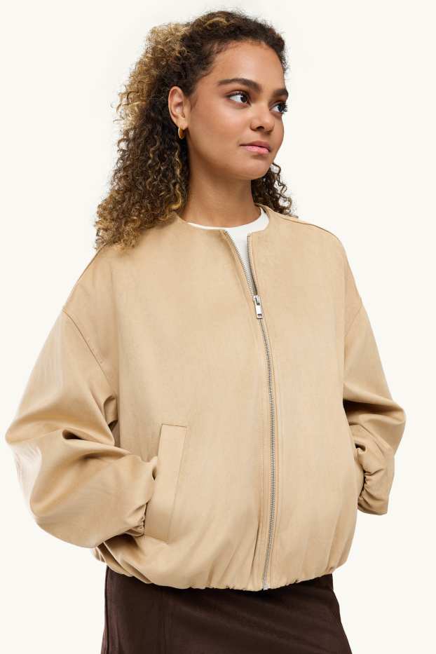 Femmes - Blouson aviateur - faux suède - beige